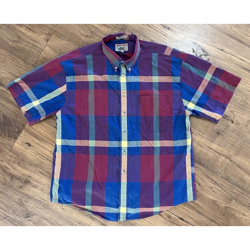 Vintage Adirondack By Savile Row XL Plaid Short Sleeve Button Shirt Chambray